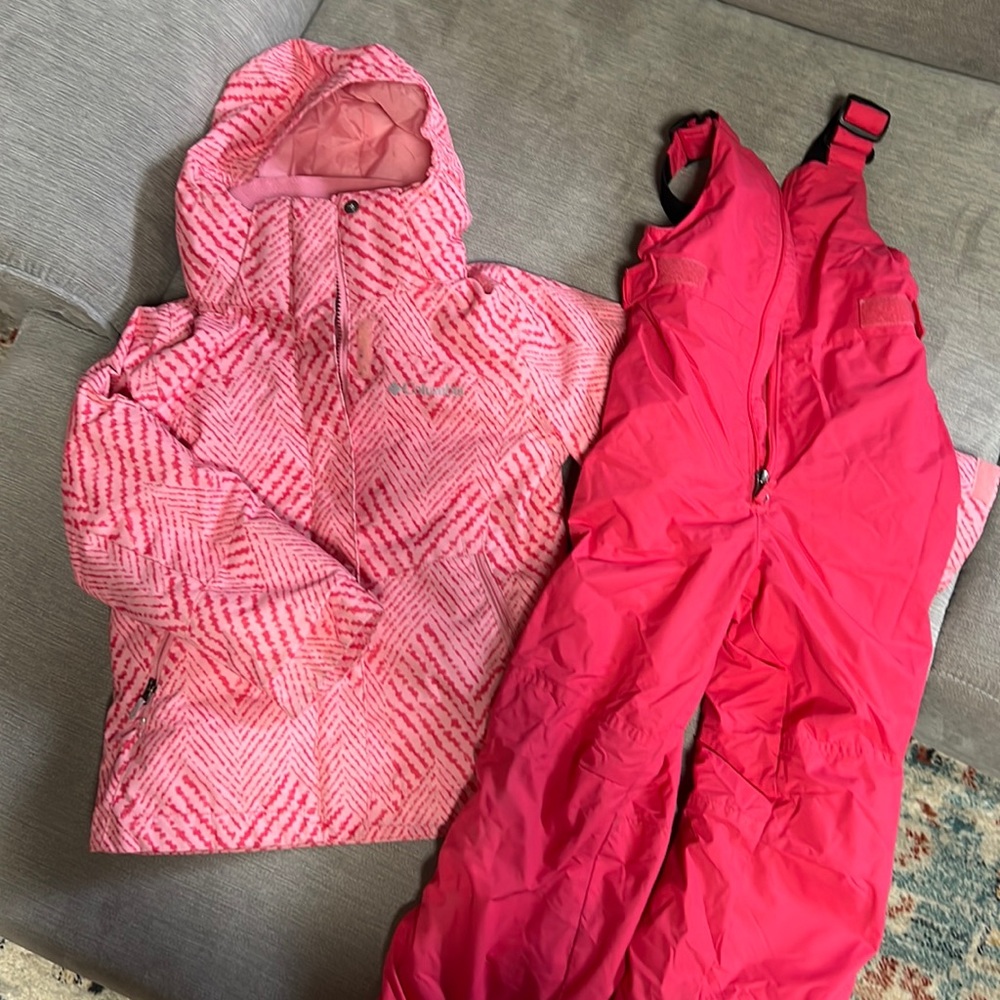 Columbia interchange jacket with matching bib snow pants